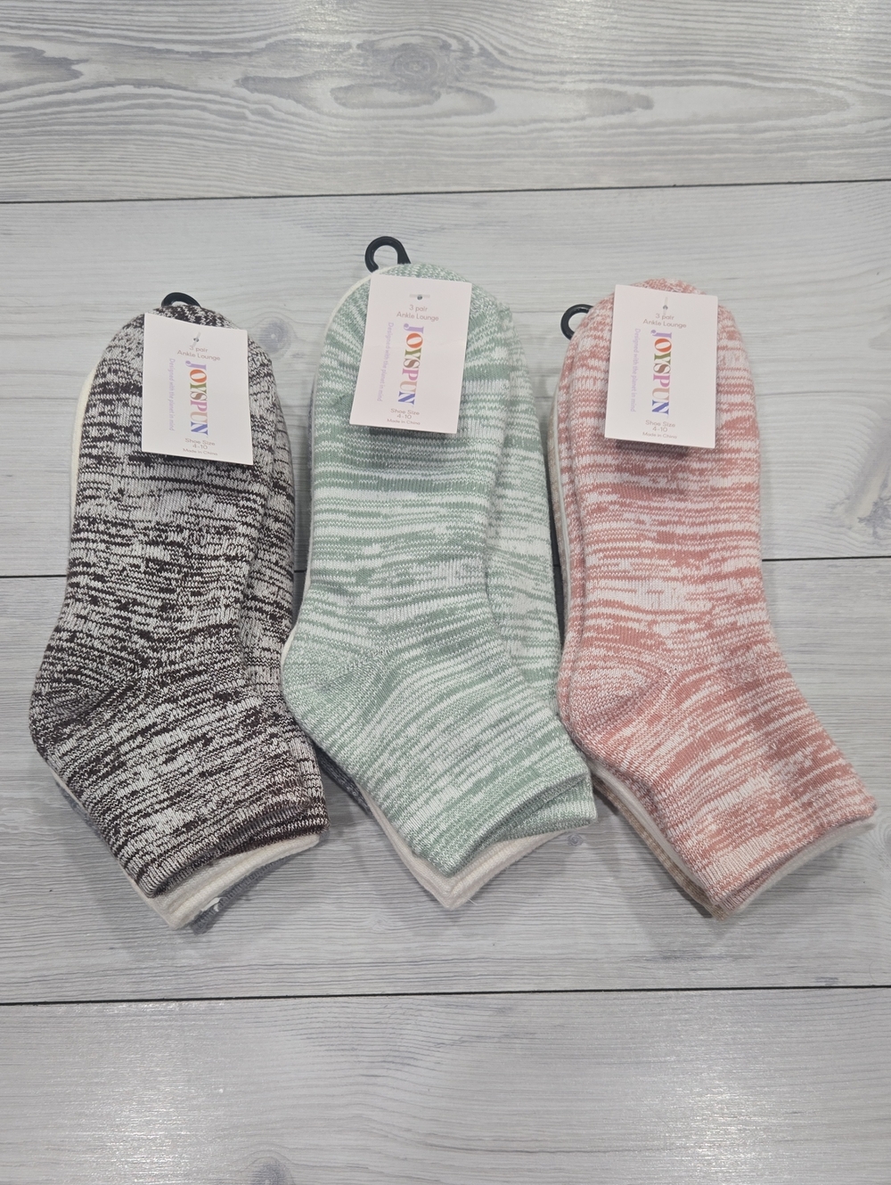 Joyspun 3-Pack Marled Ankle Socks in Black, Mint & Blush